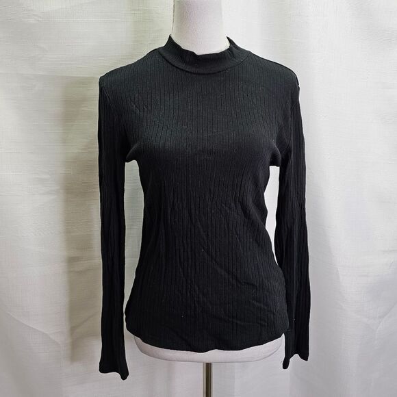 SHEIN Basics Black Ribbed Mock Neck Top Size Large (8/10) - Picture 1 of 8